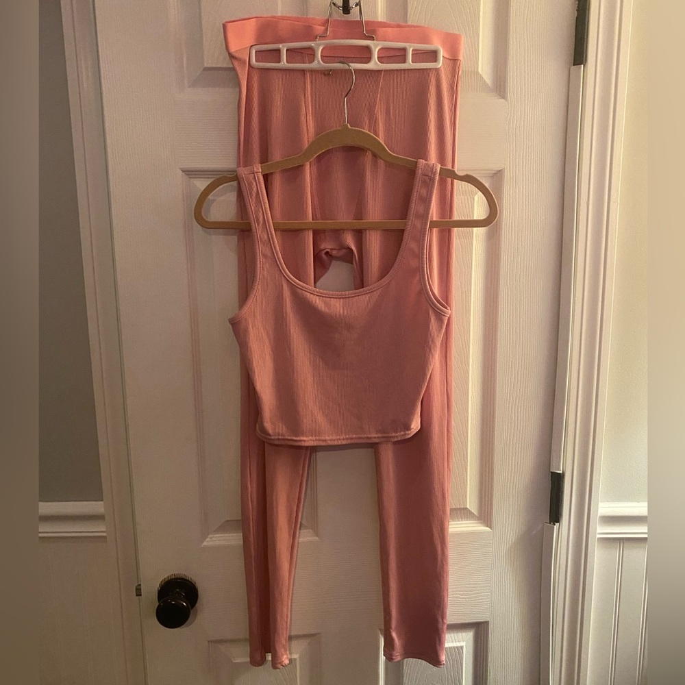 Pink Crop Top and Leggings Set